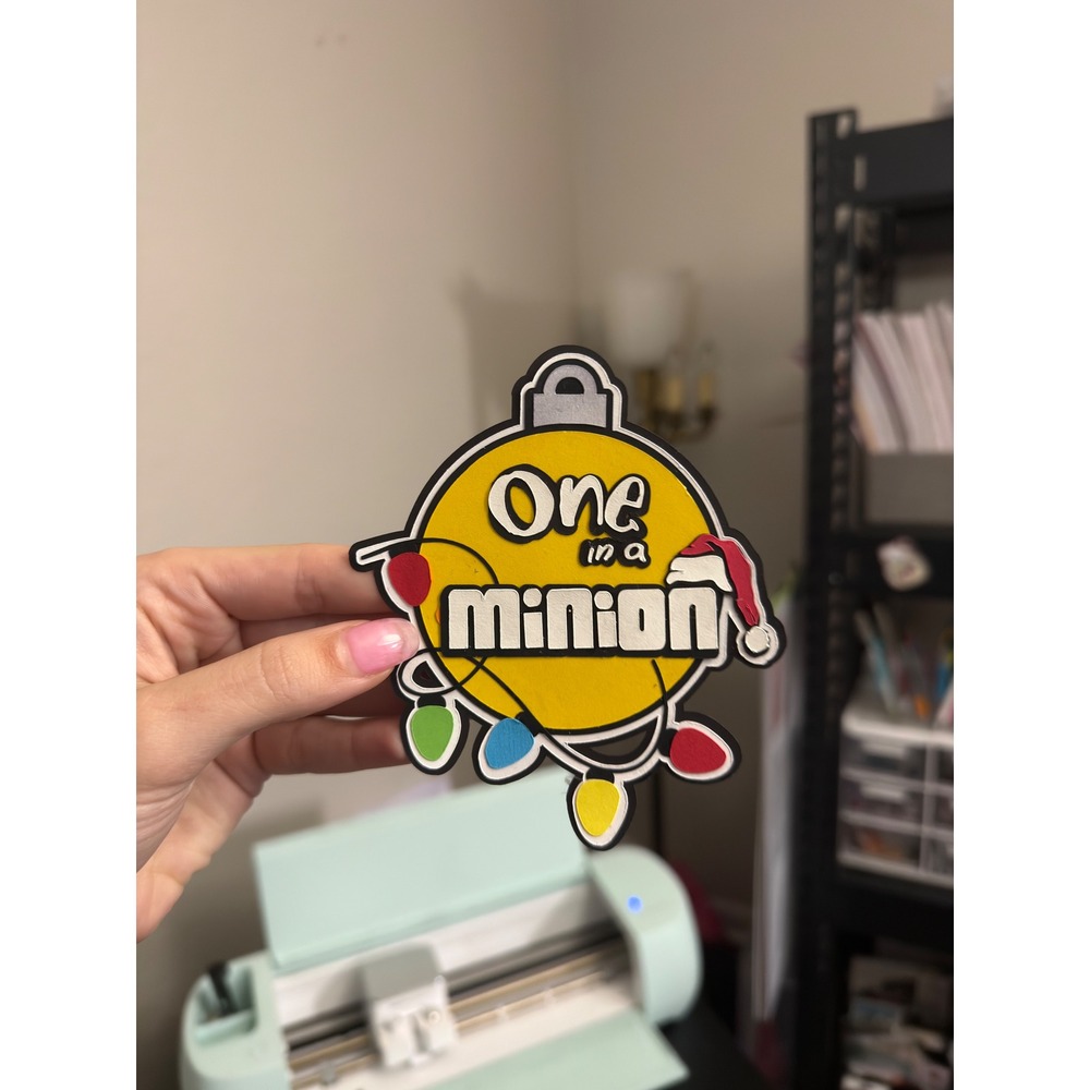 One in a Minion Christmas Scrapbook Title Die Cut Paper Piecing Ornament - Picture 2 of 3